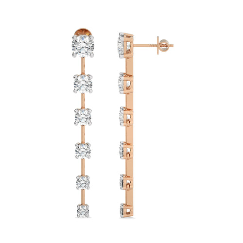 3 CT. Six Stone Round Natural Diamond Gradual Drop Earrings