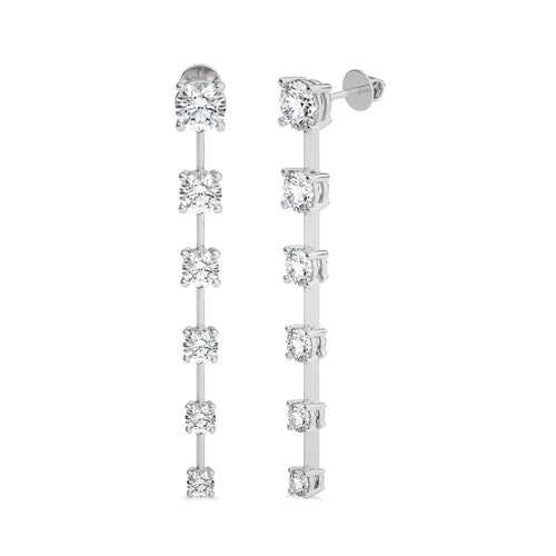 3 CT. Six Stone Round Natural Diamond Gradual Drop Earrings
