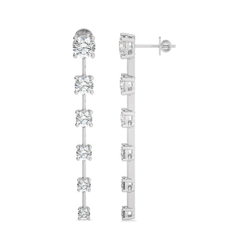 3 CT. Six Stone Round Natural Diamond Gradual Drop Earrings