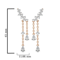 1 3/4 CT.Round and Pear Natural Diamond Climber Earrings