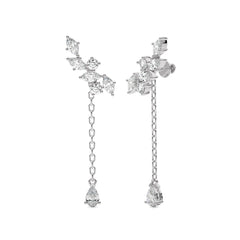 2 CT. Round,Marquise and Pear Natural Diamond Climber Earrings