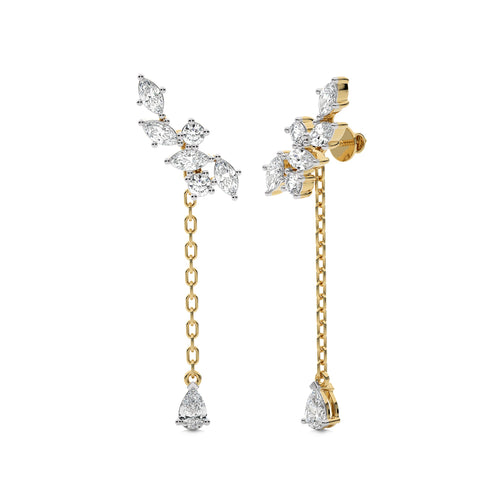 2 CT. Round,Marquise and Pear Natural Diamond Climber Earrings