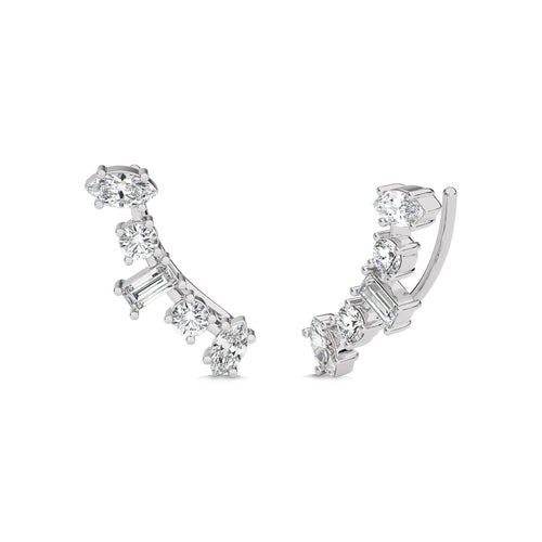 1 1/2 CT. Round,Marquise and Baguette Natural Diamond Crawler Earrings