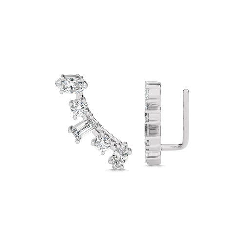 1 1/2 CT. Round,Marquise and Baguette Natural Diamond Crawler Earrings