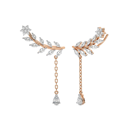 2 CT. Leafy Pear, Marquise and Round Natural Diamond Climber Earrings