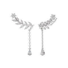 2 CT. Leafy Pear, Marquise and Round Natural Diamond Climber Earrings