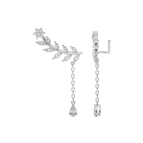 2 CT. Leafy Pear, Marquise and Round Lab Created Diamond Climber Earrings