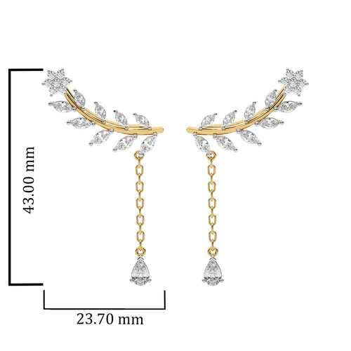 2 CT. Leafy Pear, Marquise and Round Natural Diamond Climber Earrings