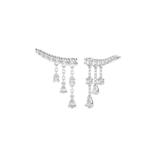 2 CT. Showering Shimmer Pear and Round Natural Diamond Climber Drop Earrings