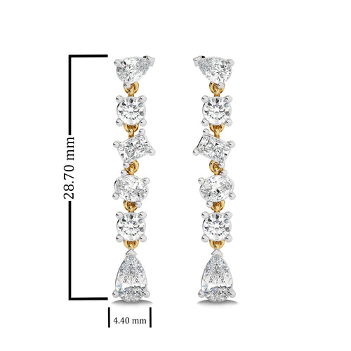 2 CT. Multiple shape Natural Diamond Dangling Drop Earrings