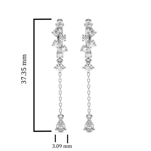 3/4 CT.Round and Pear Natural Diamond Dangle Drop Hoop Earrings