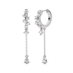 3/4 CT.Round and Pear Natural Diamond Dangle Drop Hoop Earrings