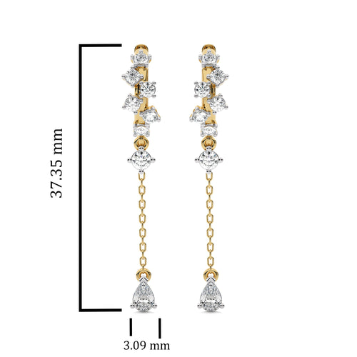 3/4 CT.Round and Pear Natural Diamond Dangle Drop Hoop Earrings