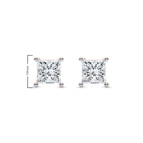 2 CT. Princess Cut Natural Diamond Stud Earrings
