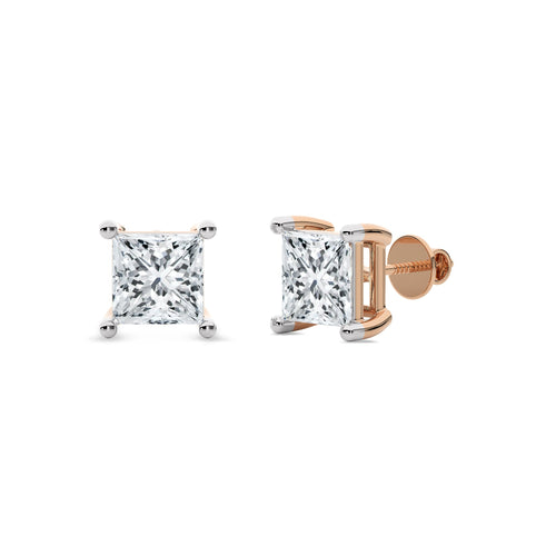 2 CT. Princess Cut Natural Diamond Stud Earrings