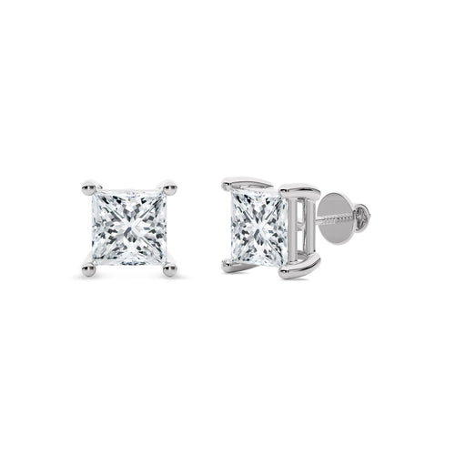 2 CT. Princess Cut Natural Diamond Stud Earrings