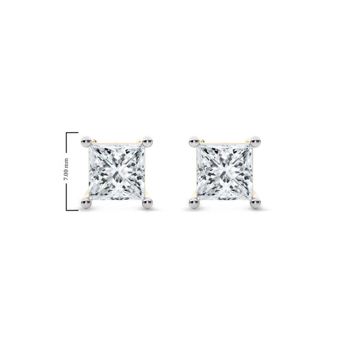 2 CT. Princess Cut Natural Diamond Stud Earrings