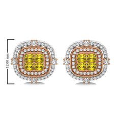 Fancy Yellow 1 1/2 CT. Round and Radiant  Natural Diamond Fashion Earrings