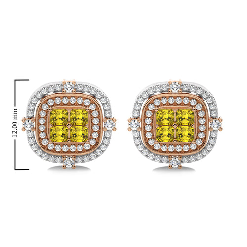 1 1/2 CT. Fancy Yellow Round and Radiant  Natural Diamond Fashion Earrings