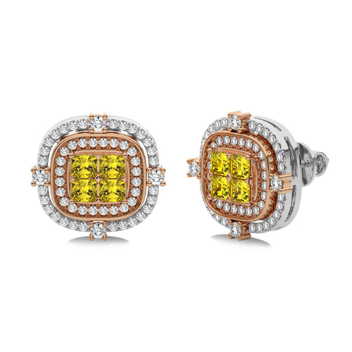 1 1/2 CT. Fancy Yellow Round and Radiant  Natural Diamond Fashion Earrings