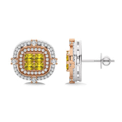 1 1/2 CT. Fancy Yellow Round and Radiant  Natural Diamond Fashion Earrings