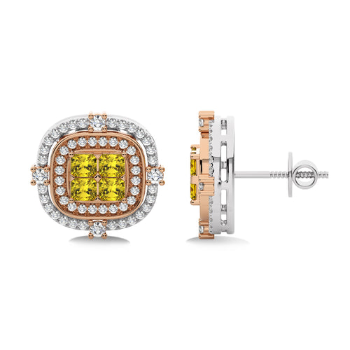 1 1/2 CT. Fancy Yellow Round and Radiant  Natural Diamond Fashion Earrings