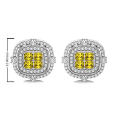 Fancy Yellow 1 1/2 CT. Round and Radiant  Natural Diamond Fashion Earrings