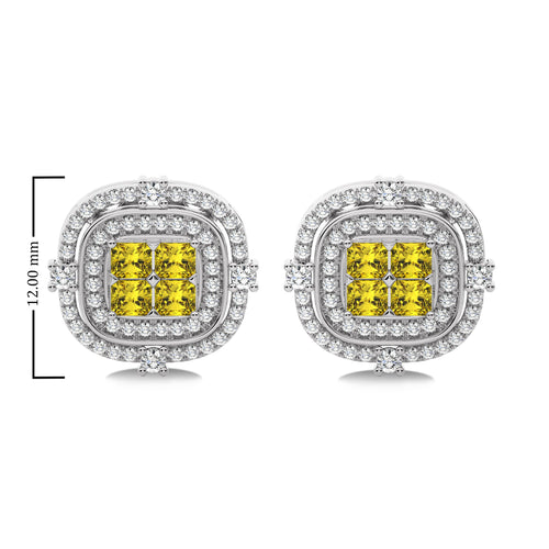 Fancy Yellow 1 1/2 CT. Round and Radiant  Natural Diamond Fashion Earrings