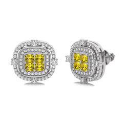 Fancy Yellow 1 1/2 CT. Round and Radiant  Natural Diamond Fashion Earrings