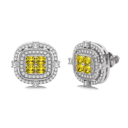 Fancy Yellow 1 1/2 CT. Round and Radiant  Natural Diamond Fashion Earrings