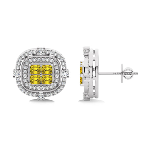 1 1/2 CT. Fancy Yellow Round and Radiant  Natural Diamond Fashion Earrings