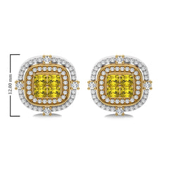 Fancy Yellow 1 1/2 CT. Round and Radiant  Natural Diamond Fashion Earrings