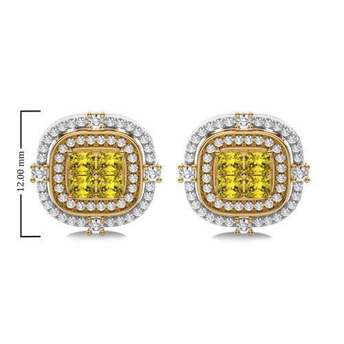 1 1/2 CT. Fancy Yellow Round and Radiant  Natural Diamond Fashion Earrings