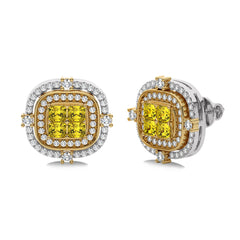 Fancy Yellow 1 1/2 CT. Round and Radiant  Natural Diamond Fashion Earrings