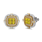 1 1/2 CT. Fancy Yellow Round and Radiant  Natural Diamond Fashion Earrings