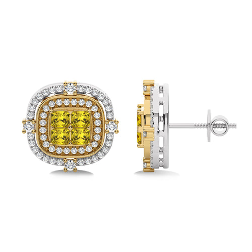 Fancy Yellow 1 1/2 CT. Round and Radiant  Natural Diamond Fashion Earrings