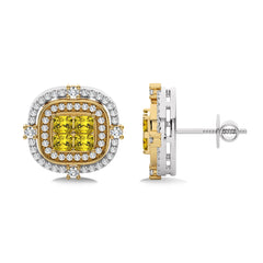 1 1/2 CT. Fancy Yellow Round and Radiant  Natural Diamond Fashion Earrings