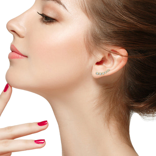 1/2 CT. Round Natural Diamond bezel Set Climber Earrings