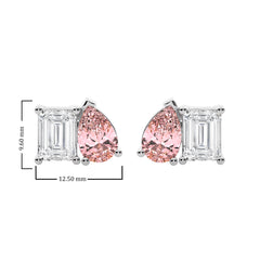 5 CT. Stylist Toi et Moi Emerald and Pink pear Lab Created duo stone Fashion Earrings.