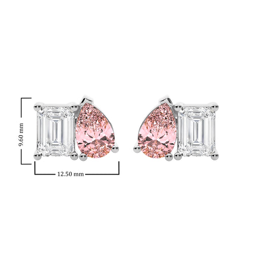 5 CT. Stylist Toi et Moi Emerald and Pink pear Lab Created duo stone Fashion Earrings.