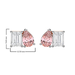 5 CT. Stylist Toi et Moi Emerald and Pink pear Lab Created duo stone Fashion Earrings.