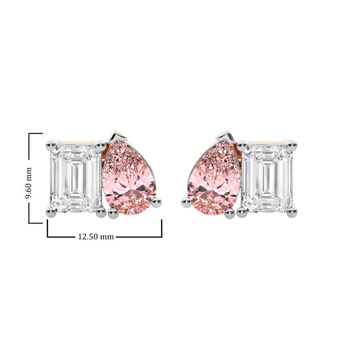 5 CT. Stylist Toi et Moi Emerald and Pink pear Lab Created duo stone Fashion Earrings.