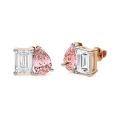 5 CT. Stylist Toi et Moi Emerald and Pink pear Lab Created duo stone Fashion Earrings.