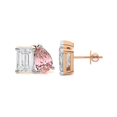 5 CT. Stylist Toi et Moi Emerald and Pink pear Lab Created duo stone Fashion Earrings.