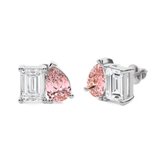 5 CT. Stylist Toi et Moi Emerald and Pink pear Lab Created duo stone Fashion Earrings.