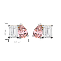 5 CT. Stylist Toi et Moi Emerald and Pink pear Lab Created duo stone Fashion Earrings.