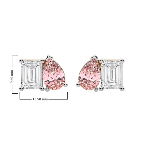 5 CT. Stylist Toi et Moi Emerald and Pink pear Lab Created duo stone Fashion Earrings.