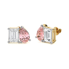 5 CT. Stylist Toi et Moi Emerald and Pink pear Lab Created duo stone Fashion Earrings.