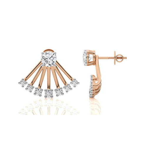 2 CT. Fan Style Front and Back Round Natural Diamond Jacket Earrings