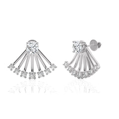 2 CT. Fan Style Front and Back Round Natural Diamond Jacket Earrings